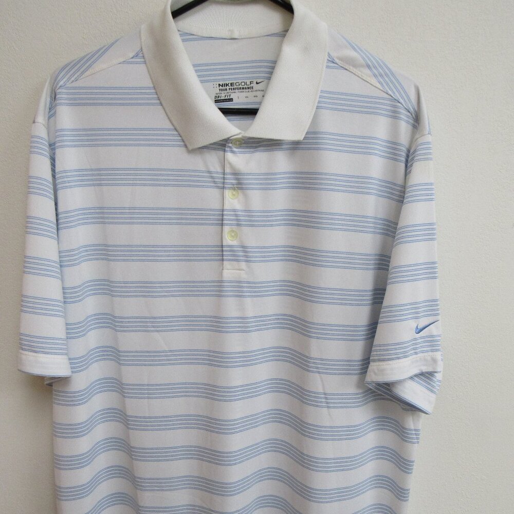 Nike Golf Tour Performance Dri-Fit White with Blue Stripe S/S Polo Shirt 2XL